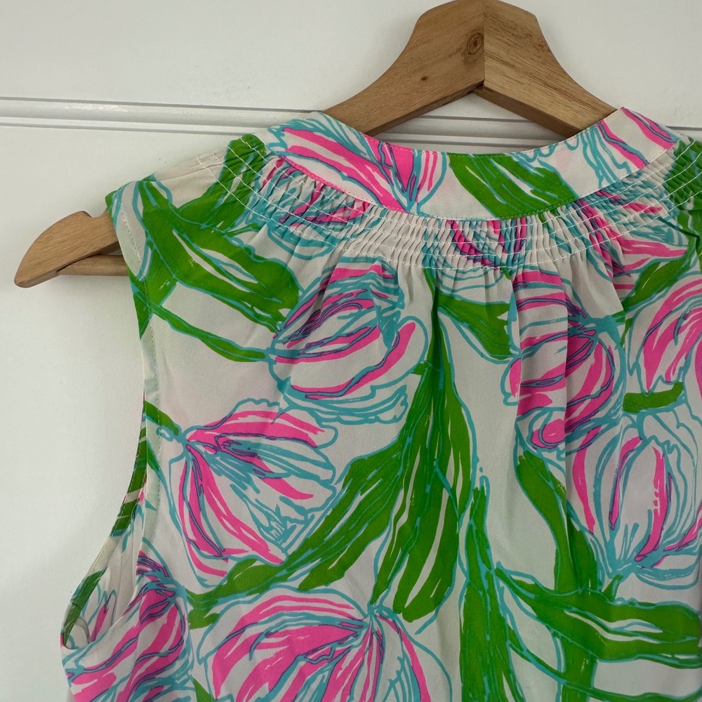 Lilly Pulitzer Houston Top Ring the Bellboy Silk Sleevless Tulips Pink Green‎ S - Picture 11 of 11